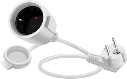 HuaLiSiJi Schuko Verlängerung Kurz 90 Grad Schutzkontakt Verlängerungskabel 16A /250V Kurze Kabel 2 AC für IP44 Steckdose für Außen-Oder Innenbereich, Zuhause, Büro (Weiß, 2m)