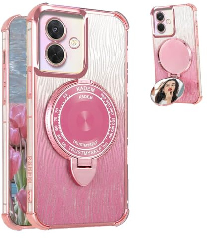 YUEQIAN Bling Case for OPPO A40 4G / OPPO A40m, Shiny Sequins Makeup Mirror/Stand Women Girls Case, Ultra Thin Transparent TPU Electroplated Sparkle Shockproof Cover. Pink