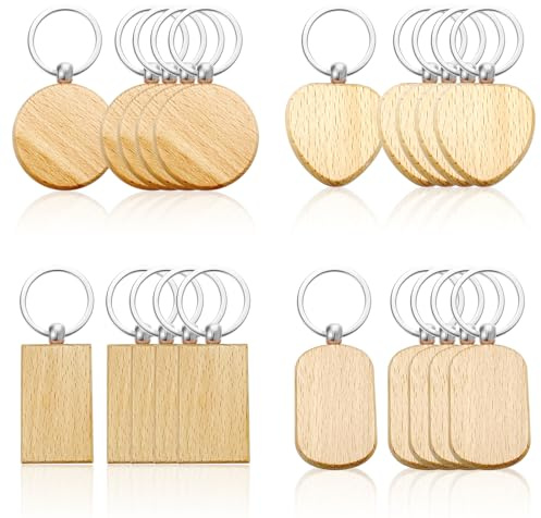 FEMONGY schlüsselanhänger holz rohling 20 Stück holz schlüsselanhänger | schlüsselanhänger diy, schlüsselanhänger basteln, schlüsselanhänger rohling für DIY, Malerei, Basteln Dekoration Geschenke