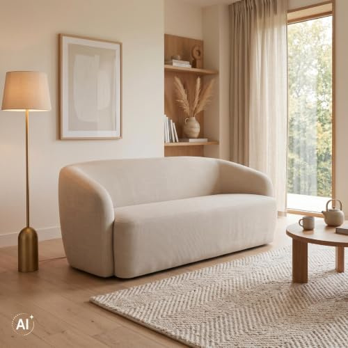 MR. DEKO Lounge Sofa Loconia Beige 2,5-Sitzer I Skandinavische Couch mit Strukturstoff I Moderne Wohnlandschaft mit Armlehnen I Indoor Sitzmöbel 170cm I Polsterbank Wohnzimmer HxBxT ca. 76x170x89 cm