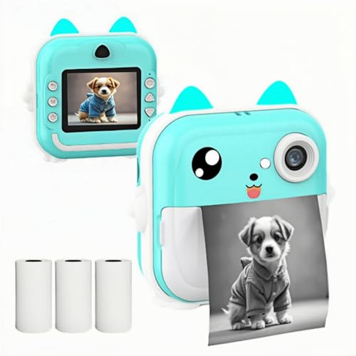 ThreeH Appareil Photo à Impression Instantanée pour Enfants Enregistreur Vidéo Rechargeable Mini Caméscope 24MP avec Impression sans Fil pour 4-12 Ans Garçons Filles Anniversaire