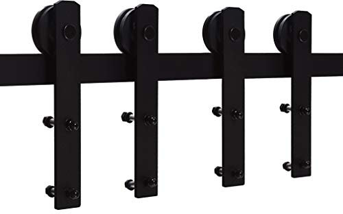 10.5FT/320cm Black Sliding Barn Wood Door Hardware Track Kit for Double Door Smooth and Quiet Operation Easy Installation Sturdy and le Construction Modern Industrial Design