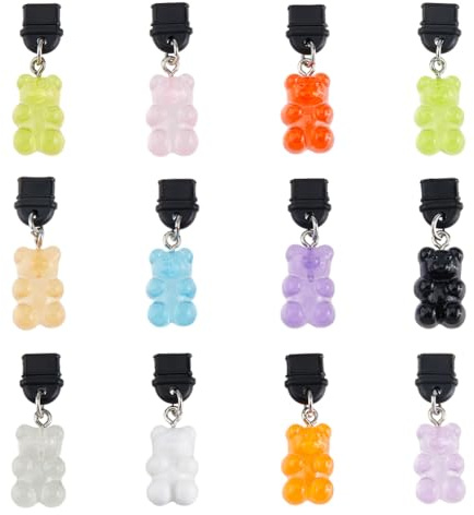 DICOSMETIC 12Pcs Charm Dust Plug Bear Charging Port Type-C Port Cover for Earphone Plastic Dust Plug with Resin Bear Charm for Cellphone