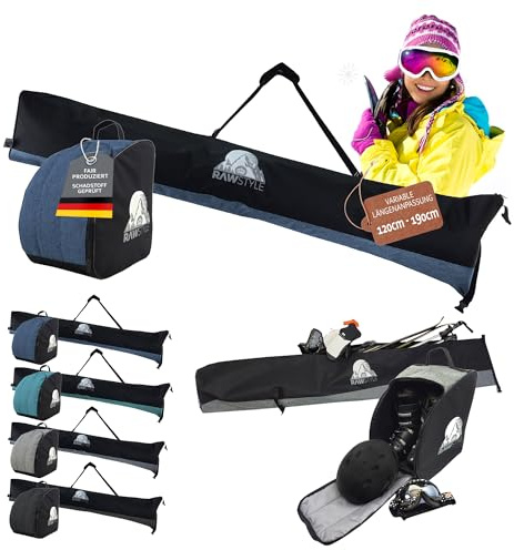 Rawstyle Skitaschen Set Skisack Skischuhtasche Rucksack variabel | universal anpassbar 120-190cm, Skistiefeltasche, Helm Hart-Soft-Boots Bootbag, Tasche Skischuhe MAXI