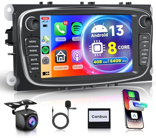 8 Core 4G+64G Android Autoradio für Ford Focus II mk2 Mondeo S-Max C-Max Galaxy 7 Zoll Autoradio mit Wireless Carplay Android Auto Navi GPS WIFI Mirror Link Bluetooth FM/RDS/USB/DSP/SWC Rückfahrkamera