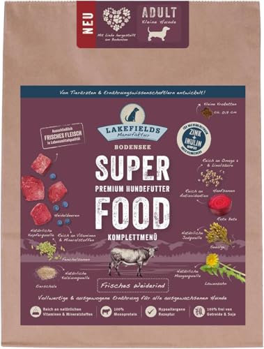 LAKEFIELDS MANUFAKTUR Super Food Premium Dry Dog Food, 60%, Grain-Free Dry Food for Small Adult Dogs, Complete Food with Beef and Beetroot, Size: 3 x 1 kg