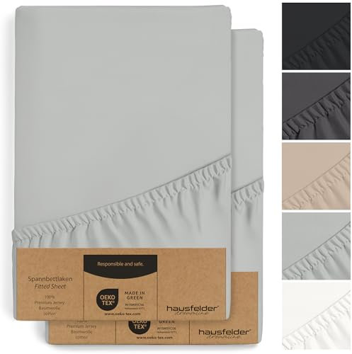 Hausfelder 2er Set Boxspringbett Spannbettlaken 180x200cm bis 200x200cm - bis 40cm Steghöhe, 100% Baumwolle Bettlaken 180 x 200 cm bis 200 x 200 cm, Spannleintuch Grau