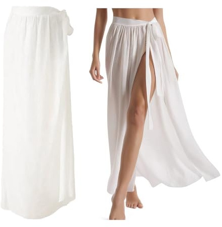 Plage Pareo Bain Robe Femme,Sarong de Maillot Jupe Longue,Cache Sexy Wrap Jupes Ete pour Bikini Piscine,Tenue Paréo Djellaba Taille Unique,Robe Kaftan Tapisserie Chemise Caftan Sortie Homme,Blanc