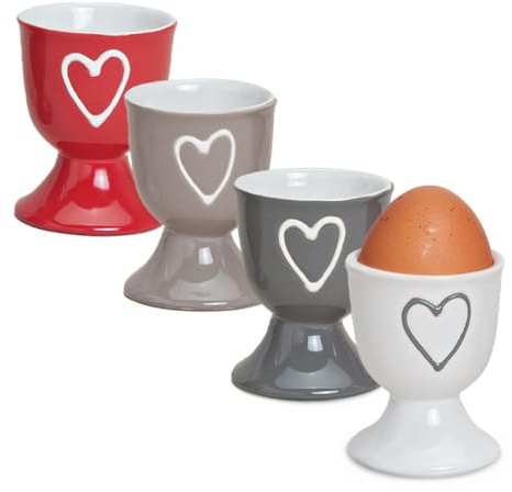 Lot de 4 coquetiers multicolores de style maison de campagne - Ronds - En céramique - Pour le petit-déjeuner