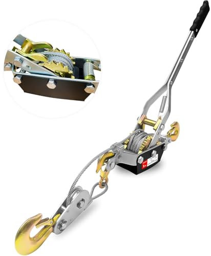 HYBMRQVD Come Along Winch Heavy Duty, 5T Come Along Pulling Tool 2 Gears 3 Hooks, Cable Winch Puller, Come Along Power Puller Ratchet Tool for Construction, Automotive, Farm, Fences (6MM 3M)