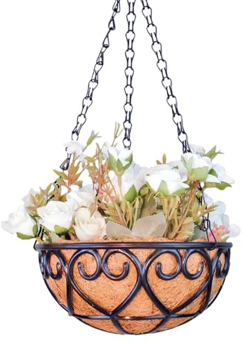 Hängande växtkorg, blomampel med kedja, blomampel i metall, växtkorg
