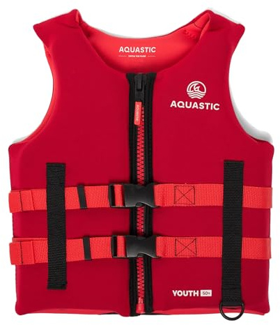 AQUASTIC Youth 50N Kinderweste - leichtes, schnelltrocknendes Neopren, PVC-Schaum, verstellbare Gurte mit Schnallen, Reißverschluss, D-Ring - Komfort und sicheres Schwimmen 152cm