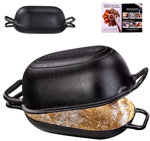 GdnWings Oval Dutch Oven for Bread Baking 12 x 8 Inch, Pre-Seasoned Cast Iron Bread Oven for Sourdough, Dutch Oven Bread Loaf Pan for a Crispy Crust, 5QT