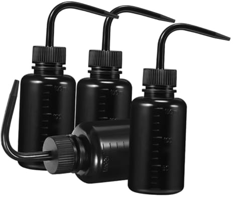 LOLIPPYY Flaconi Flessibili e Sicuri in Pe Set di 4 Bottiglie Nere da 150ml per Lavaggio per Tatuaggi e Ciglia