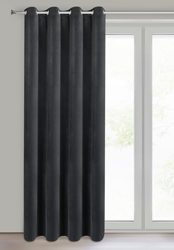 Eurofirany NITA Tenda Oscurante in Velluto, 100% Blackout e Isolante Termico, Tenda con Occhielli per Camera da Letto e Soggiorno, 140x250 cm - Nero