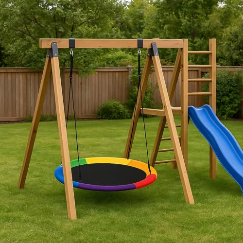 Nestschaukel Ø100 cm – Schalenschaukel & Hängeschaukel für Innen und Outdoor – Kinderschaukel & Babyschaukel – Outdoor Spielzeug für Kinder – Belastbar bis 300 KG - Regenbogenfarbe