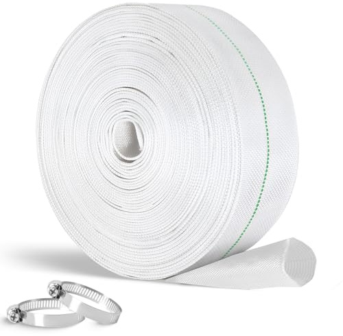 20m Manguera Plana Ø 1 1/4 Pulgadas, Manguera de Tejido con 2 Abrazaderas para Drenar Estanques, Bomba de Agua Sumergible, Riego de Jardines y Bomba Aguas Sucias (32mm)