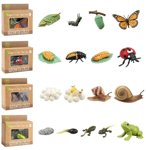 Set med 16 stycken livscykelfigurer, insektsleksaker livscykel, pedagogiska leksaker för barn, insekter och djurmodell av groda, nyckelpiga, snigel, fjäril, tidig pedagogisk leksak