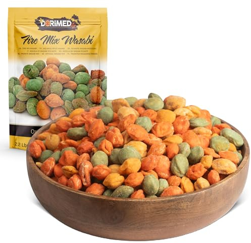 Mélange Apéritif Wasabi 1 kg | Cacahuètes enrobées de blé et de maïs croquantes avec forme de ravioli et saveur barbecue | Saveur orientale épicée I collation gastronomique | Craquelins de Riz 1 Kg