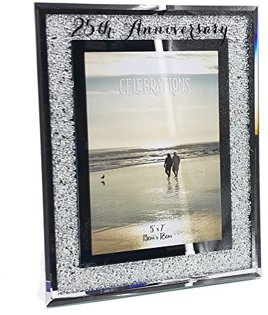 Wedding Anniversary 25th Silver Crystal Border 5 x 7 Photo Frame Gift