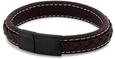 Akitsune Fides Armband | Premium Lederarmband für Männer in Schwarz | Magnetverschluss aus Edelstahl in Schwarz, Silber & Gold | Inklusive Schmuckschachtel | Tolle Geschenkidee