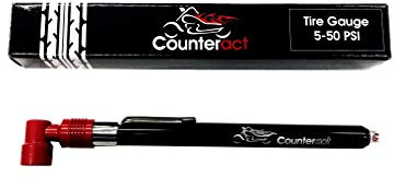 Counteract MKPG-D Analog Tire Air Pressure Gauge for Motorcycle and ATV Tires, 5-50psi, Red 90 Degree Head, Black Anodized Body, Durable Metal Construction