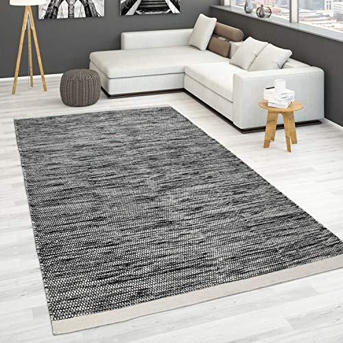 Paco Home Tapis Tissé À La Main Tissage Plat 100% Laine Style Scandinave Diff. Coloris, Dimension:200x300 cm, Couleur:Blanc