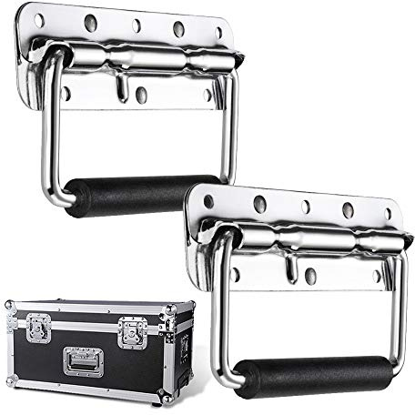 Guanici Lot de 2 poignées de caisse pliantes en acier inoxydable - Poignée à ressort - Poignées argentées - Poignées lourdes et stables - Avec ressort pour haut-parleurs, boîtes à outils