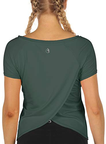 icyzone Damen Sport T-Shirt Kurzarm Yoga Top Schnell Trocken Elastisch Fitness Gym Oberteile