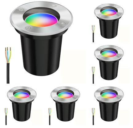 ledscom.de 6 lampes encastrées au sol BOLI pour l'extérieur en acier inoxydable rond IP67 108mm Ø incl. Smart Home lampe LED RGBW GU10, 5,41W, 473lm