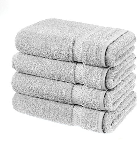 Sasma Home - Premium Handtücher – 4er Pack 100% Baumwolle Handtuch Set – Gym Handtuch Set – Premium ringgesponnene Baumwolle Handtücher – Große 50 x 90 cm Handtücher (Silber)