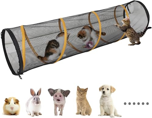 ITENT Cat Play Tunnel for Indoor and Outdoor, Kitty Play House, Cat Enclosures Easy to Connect with Cat Tent with Two Zipper Doors Outside Pet Enclosure (Fun Run Cat Tunnel),Orange 1 Pack