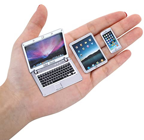 COBEE 1:12 Metal Simulation Laptop Tablet Smart Phone Mini 3 Pcs/Set- Dollhouse Miniatures Computer Scene Furniture Accessories Dolls House Doll Play Set (Silver-3Pcs) (523728-JUXIN-P)