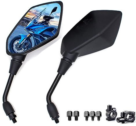 BISHERDER Mirror for Motorbike,Universal Side Mirror with 10mm 8mm Bolt 7/8 inches Handlebar Clamp Mirror,High Definition,Blast-resistant Handlebar Wing Foldable Mirrors, End Side Mirror (2 Pack)