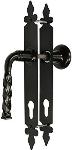 KOTARBAU® Juego de manilla y pomo para puerta, Manilla con agujero para cilindro 90 mm, Manillas de acero - negras retro, 2 Manetas, Manijas de placa larga, Picaporte con pomo vintage