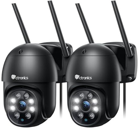 Ctronics 2.5K 4MP Kit Camara Vigilancia WiFi 2.4/5GHz Exterior, Cámara IP Vigilancia Domicilio Detección Humana Seguimiento Automático 30M Visión Nocturna Colorida 2560×1440P Audio Bidireccional 2PCS
