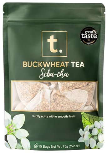 T. Buckwheat Tea – Herbal Tea, Caffeine-Free, Gluten-Free, Pregnancy-Safe, Keto-Friendly, Soba-cha, Smooth & Nutty Flavour, Premium Quality, 15 Tea Bags, 3x Use