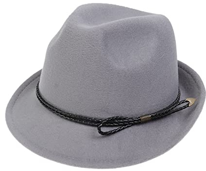 NiceYnn Vintage Trilby Filzhut Roll-up Kurze Krempe Wolle Uni Gangster Fedora Hüte Jazz Homburg Cap 1920er Manhattan Panama Hüte, Graues und schwarzes Seil, Einheitsgröße