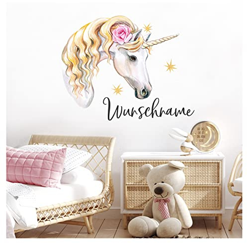 Little Deco Wandtattoo Einhorn & Wunschname Kinderzimmer Babyzimmer Wandaufkleber Mädchenzimmer Wandsticker Sterne Aufkleber DL967-2