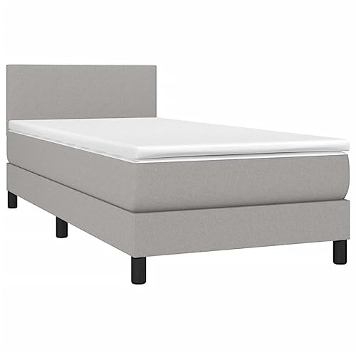 vidaXL Boxspringbett, Bett mit Matratze Kopfteil LED, Einzelbett Bettgestell mit Lattenrost, Polsterbett Bettrahmen, Hellgrau 90x200cm Stoff