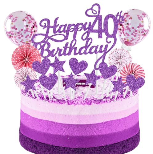 Purple Pink Happy Birthday Cake Toppers - Women's 40th Birthday Cake Decorations