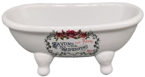Cabilock Ceramic Bathtub Shape Soap Dish Small Self Draining Holder for Bathroom Sink Makeup Organizer Sponge Holder Decorative Tray
