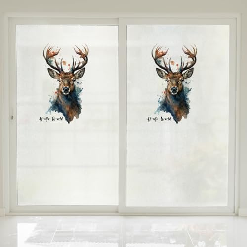 Fensterfolie Brauner Hirsch Retro Fensterfolie Blickdicht Sichtschutzfolie Fenster Static Milchglasfolie Folie Fenster Sichtschutz Home Office Selbsthaftend 1P/60x116cm