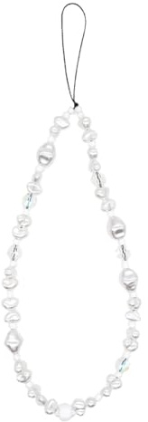 JIHUOO Beaded Wrist Strap Faux Pearl Cell Phone Charms Chain Wristlet Keychain Bead Bracelet for Women Girls