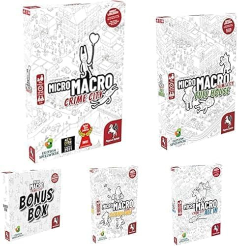Pegasus Spiele Bundle of MicroMacro: Crime City*Spiel des Jahres 2021* + MicroMacro 2 - Full House + MicroMacro 3 – All In + MicroMacro 4 – Showdown + MicroMacro Bonus Box