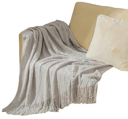 MdybF Dicke Decke Strickdecke Feste Farbgeprägte Decke Dekorative Decken Für Sofa Bettwurf-Hellgrau-150X230 cm