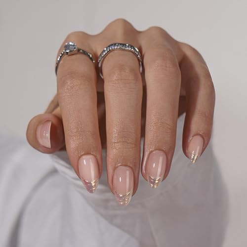 BTArtbox Press On Nails, Athena, Short Almond, French Tip, Aurora, 32Ct | Lamp-Curable 4-Week Wear, Salon-Quality Natural Nails, 10-Minute Easy Daily Application, 16 Sizes, All-in-One Complete Kit