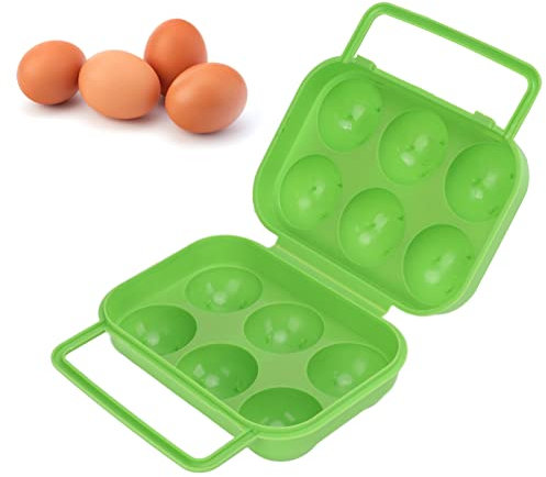 Gavigain Contenitore per 6 Uova a Griglia, Custodia per Portauova Portatile, Scatola per Uova in ABS per Conservazione di Uova all'Interno all'aperto (Verte)