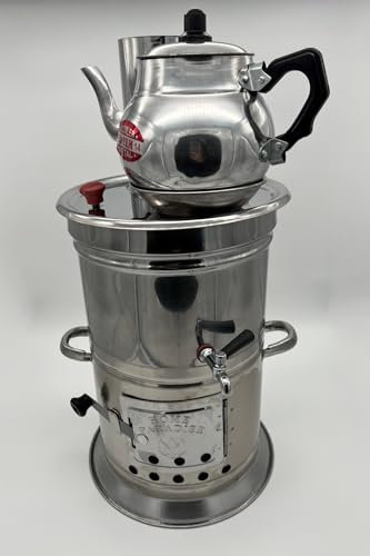 Premium Edelstahl Samowar Semaver Traditionell & Modern: Holz/Holzkohle-Betrieben rostfrei mit Eleganter Aluminium Teekanne – Luxuriöses Teegenuss-Erlebnis für Wahre Kenner (10 Liter)