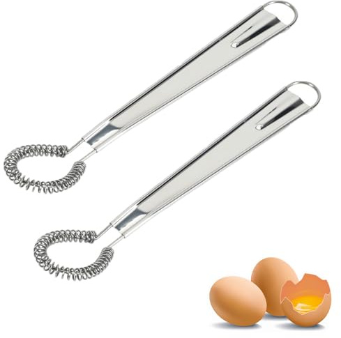Lot de 2 fouets manuels en acier inoxydable - Batteur à œufs - Fouet à ressort - Mini fouet à crème - Mélangeur plat - Gadget de cuisine pour la cuisine, la pâtisserie, le fouet, le mélange, le